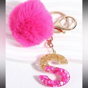 Initial Letter S Pom Pom Keychain
Pendant bag charm with sparkle monogram new